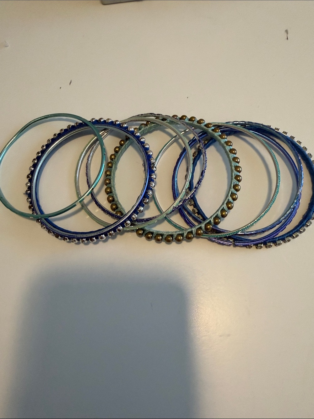 LOFT Blue and Green Stackable Rhinestone Bangle Set - Picture 3 of 3